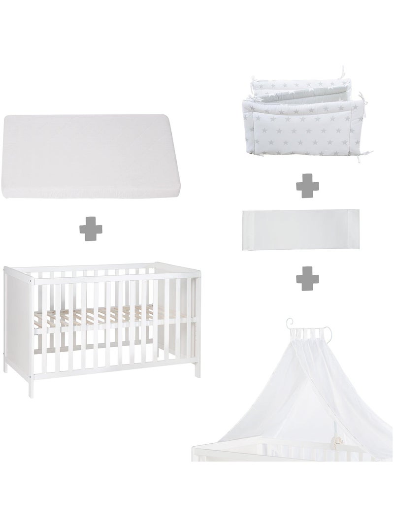ROBA Cuna multifuncional 60 x 120 cm + equipamiento de cama - Blanco Blanco - Kiabi