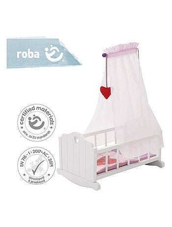 ROBA Cuna para muñecas completa "Fienchen" - incluye textil rosa - lacado