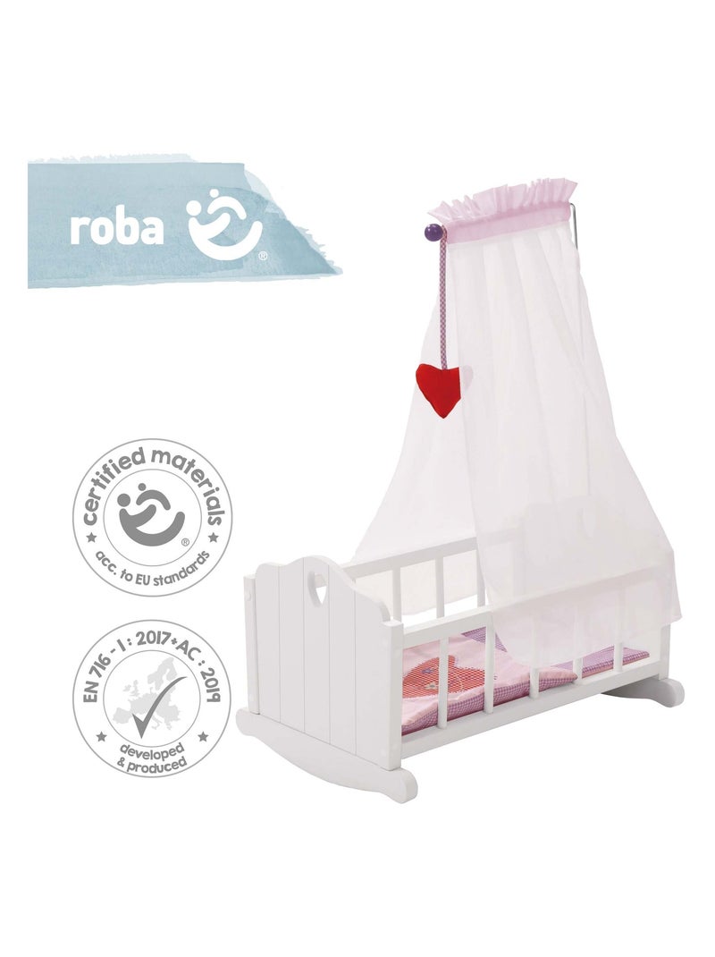 ROBA Cuna para muñecas completa "Fienchen" - incluye textil rosa - lacado Blanco Malva - Kiabi