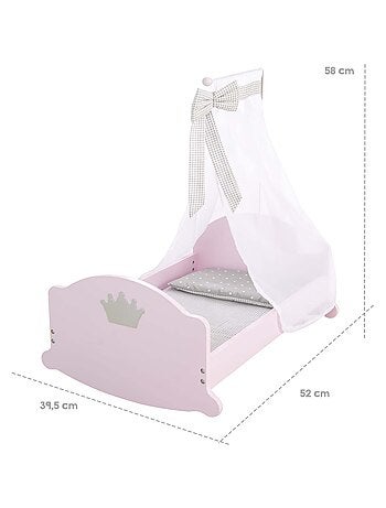 ROBA Cuna para muñecas completa "Princesa Sophie" - incluye textil - rosa/gris