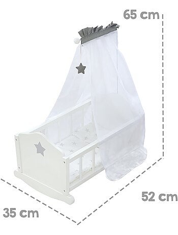 ROBA Cuna para muñecas completa "Stella" - incluye textil con diseño de estrellas - blanco/gris