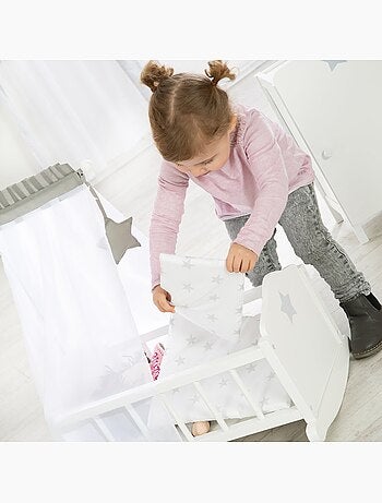 ROBA Cuna para muñecas completa "Stella" - incluye textil con diseño de estrellas - blanco/gris