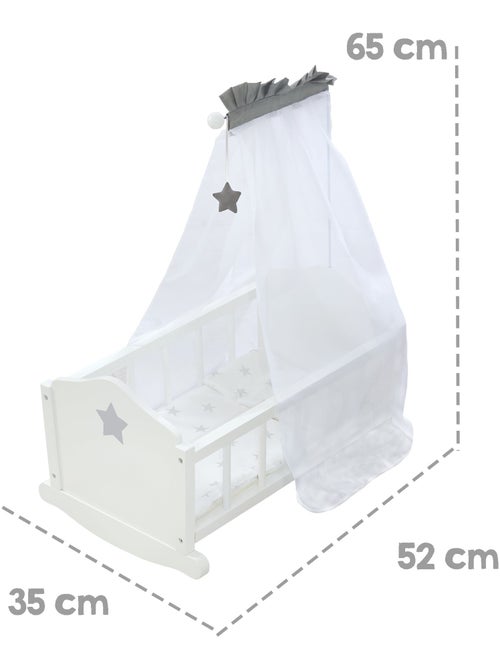 ROBA Cuna para muñecas completa "Stella" - incluye textil con diseño de estrellas - blanco/gris - Kiabi