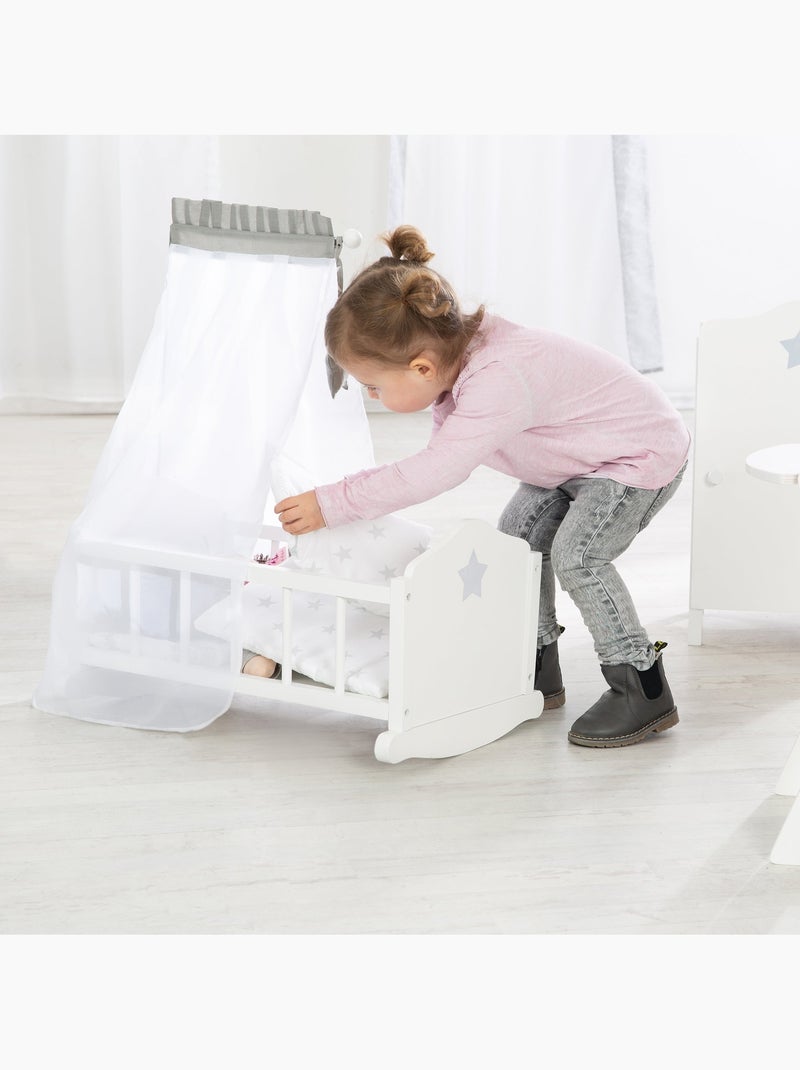 ROBA Cuna para muñecas completa "Stella" - incluye textil con diseño de estrellas - blanco/gris Blanco Gris - Kiabi