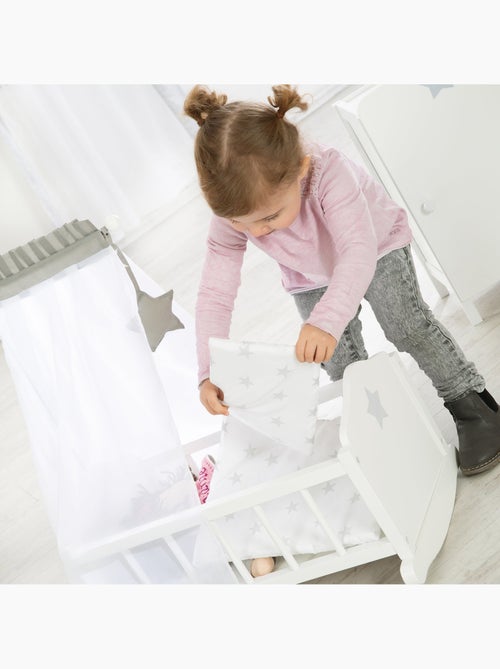 ROBA Cuna para muñecas completa "Stella" - incluye textil con diseño de estrellas - blanco/gris - Kiabi