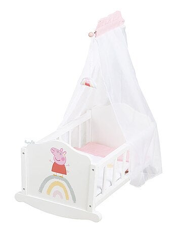 ROBA Cuna para muñecas 'Peppa Pig' en madera - incluye ropa de cama - diseño arcoíris