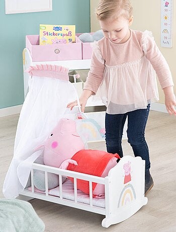 ROBA Cuna para muñecas 'Peppa Pig' en madera - incluye ropa de cama - diseño arcoíris