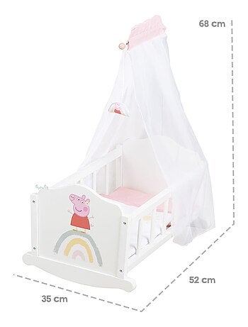 ROBA Cuna para muñecas 'Peppa Pig' en madera - incluye ropa de cama - diseño arcoíris