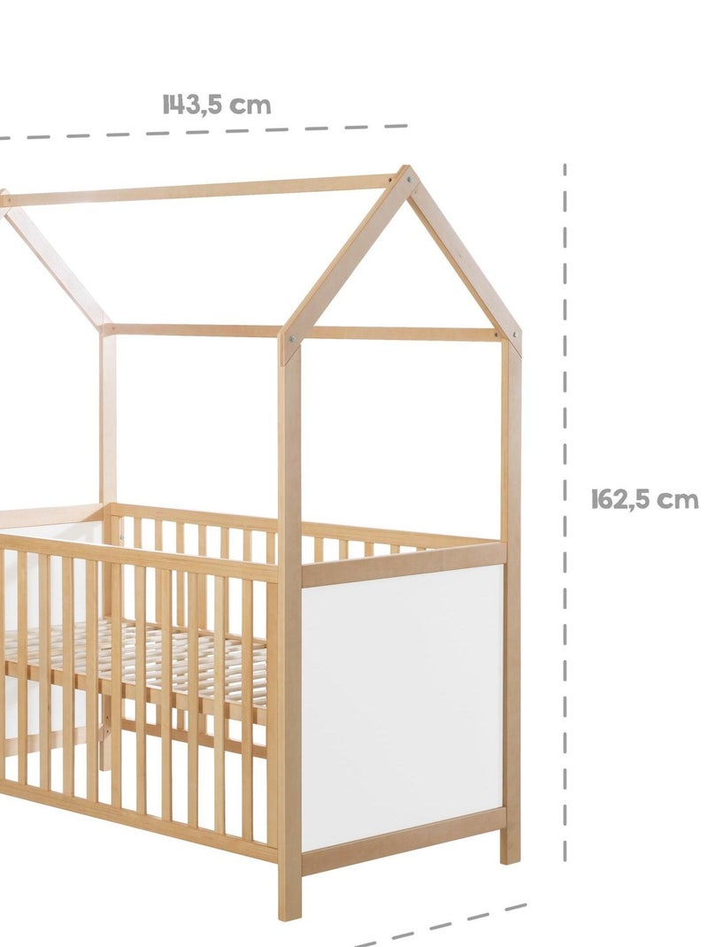 ROBA Cuna tipo casita evolutiva 70x140 - certificada FSC - convertible - altura ajustable Blanco Marrón - Kiabi
