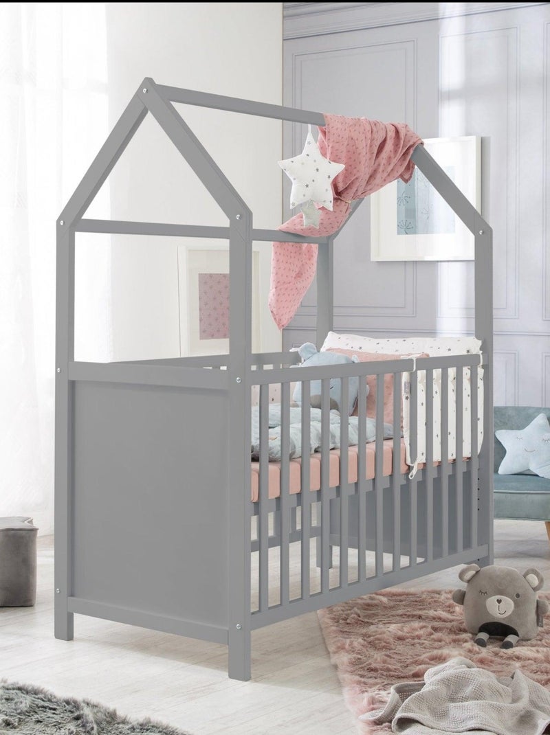 ROBA Cuna tipo casita evolutiva 70x140 - certificada FSC - convertible - altura ajustable Gris - Kiabi