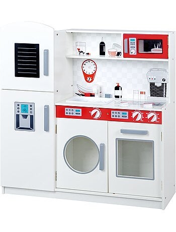 ROBA Gran cocina infantil en madera + refrigerador + lavadora y más - blanco/rojo