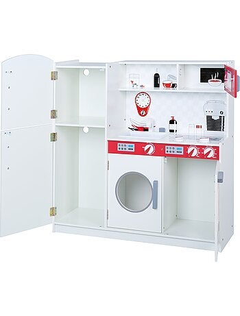 ROBA Gran cocina infantil en madera + refrigerador + lavadora y más - blanco/rojo