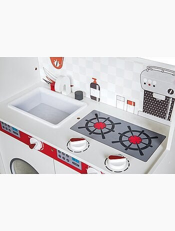 ROBA Gran cocina infantil en madera + refrigerador + lavadora y más - blanco/rojo