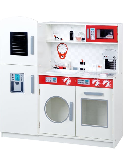 ROBA Gran cocina infantil en madera + refrigerador + lavadora y más - blanco/rojo - Kiabi