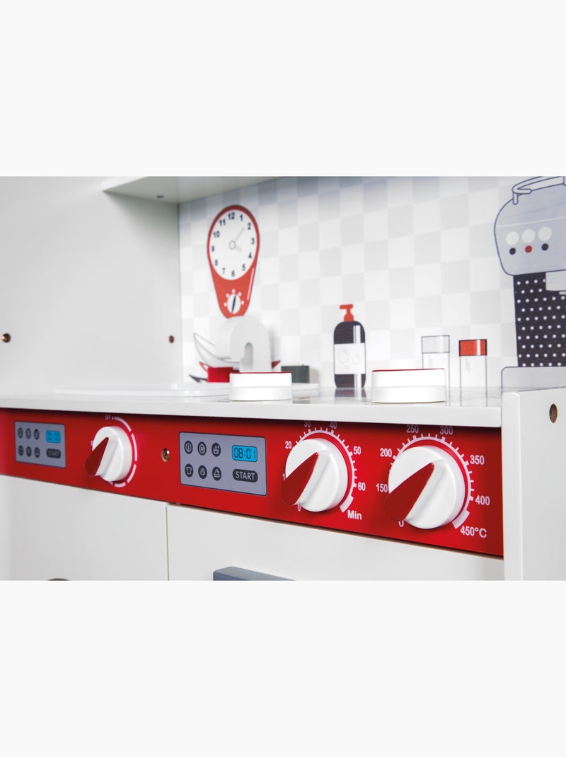 ROBA Gran cocina infantil en madera + refrigerador + lavadora y más - blanco/rojo Blanco Rojo - Kiabi