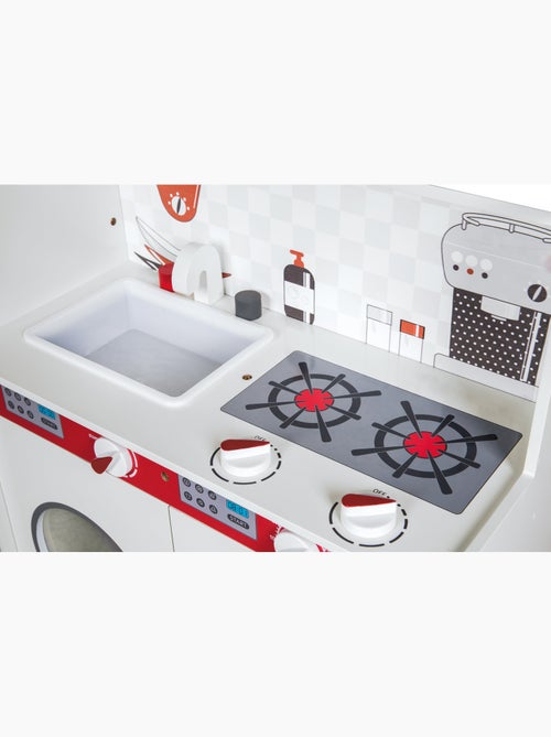 ROBA Gran cocina infantil en madera + refrigerador + lavadora y más - blanco/rojo - Kiabi