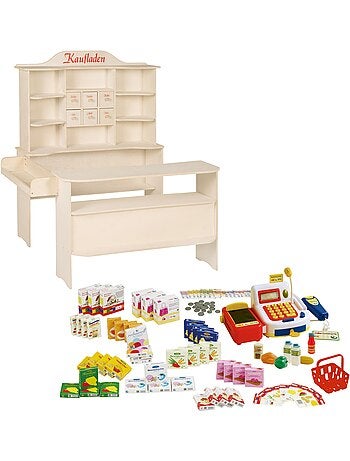 ROBA Gran tienda infantil en madera + caja registradora y 100 accesorios - natural
