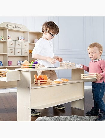 ROBA Gran tienda infantil en madera + caja registradora y 100 accesorios - natural