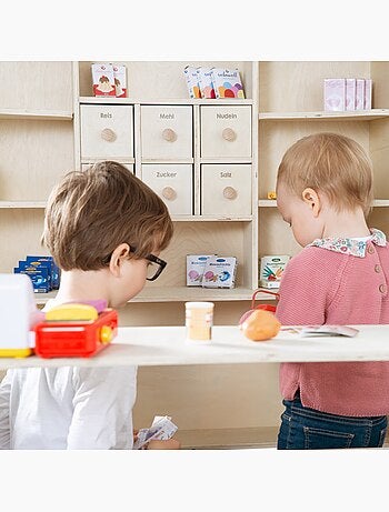 ROBA Gran tienda infantil en madera + caja registradora y 100 accesorios - natural