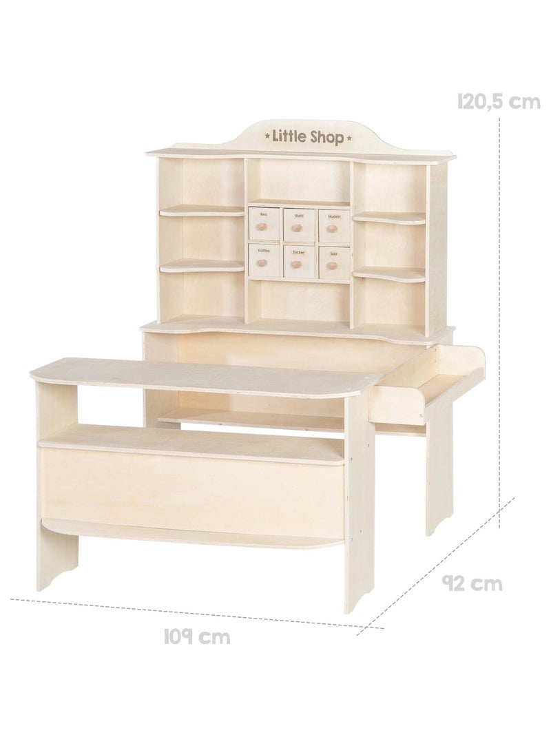 ROBA Gran tienda infantil en madera con estantes y 6 cajones + 2 mostradores Madera natural - Kiabi