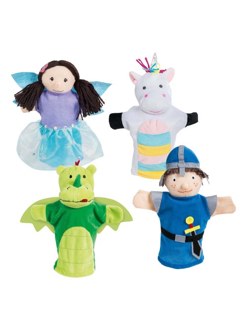 ROBA Juego de 4 marionetas en tela y fieltro - unicornio, princesa, dragón, caballero - Kiabi