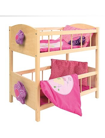 ROBA Litera para muñecas gemelas en madera "Happy Fee" + ropa de cama - natural/rosa