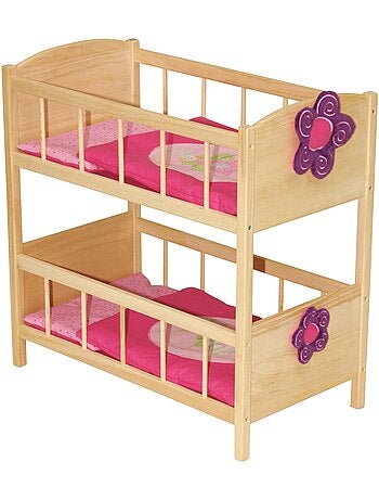 ROBA Litera para muñecas gemelas en madera "Happy Fee" + ropa de cama - natural/rosa