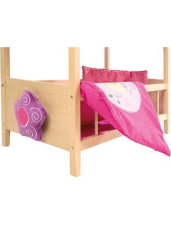ROBA Litera para muñecas gemelas en madera "Happy Fee" + ropa de cama - natural/rosa
