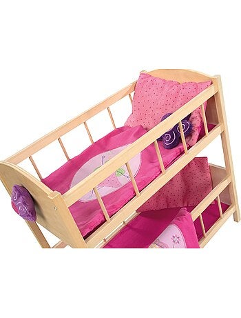 ROBA Litera para muñecas gemelas en madera "Happy Fee" + ropa de cama - natural/rosa