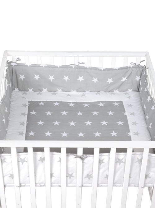 ROBA Parque infantil en madera 100x100 Little Stars + alfombra de parque y ruedas con freno - Blanco - Kiabi