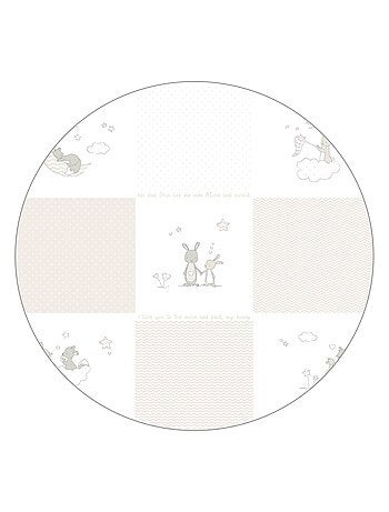 ROBA Parque infantil en madera 75x100 "Fox & Bunny" + alfombra de parque y ruedas con freno - Blanco