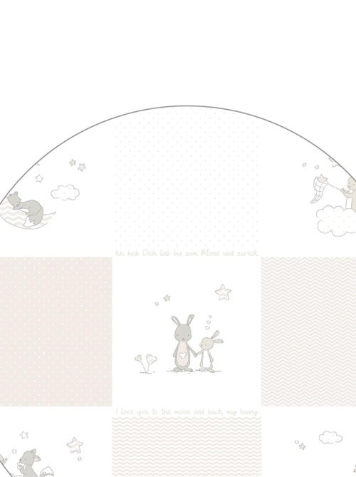 ROBA Parque infantil en madera 75x100 "Fox & Bunny" + alfombra de parque y ruedas con freno - Blanco - Kiabi