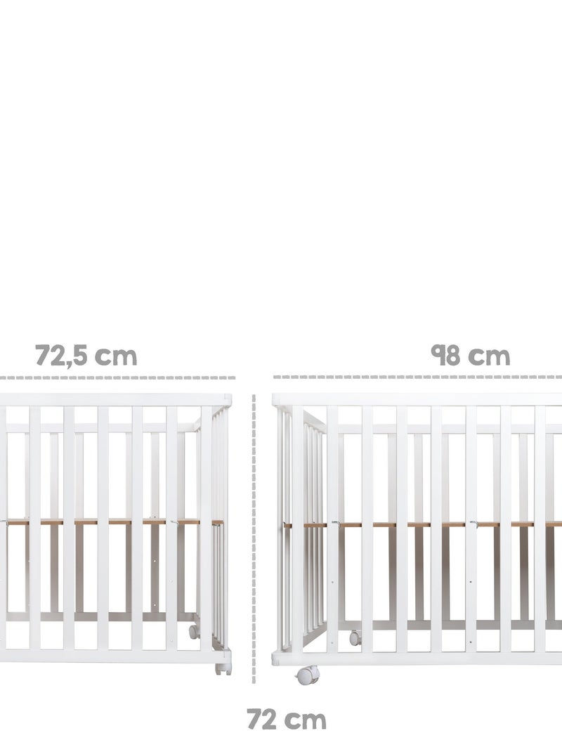 ROBA Parque infantil en madera 75x100 "Fox & Bunny" + alfombra de parque y ruedas con freno - Blanco Blanco - Kiabi