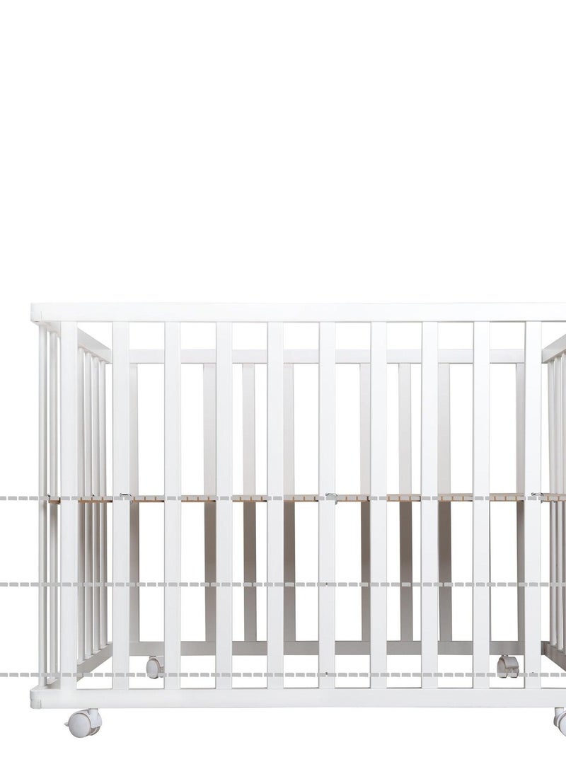 ROBA Parque infantil en madera 75x100 "Indibear" + alfombra de parque y ruedas con freno - Blanco Blanco - Kiabi