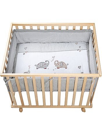 ROBA Parque infantil en madera 75x100 "Jumbotwins" + alfombra de parque y ruedas con freno - Blanco