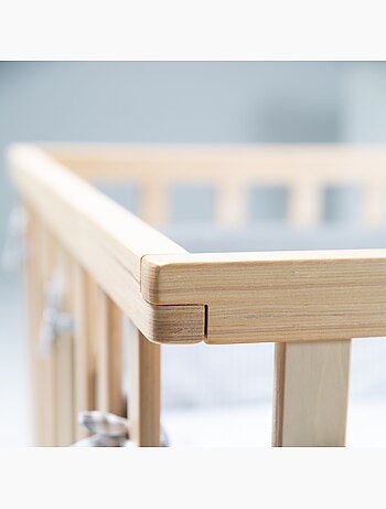 ROBA Parque infantil en madera 75x100 "Jumbotwins" + alfombra de parque y ruedas con freno - Blanco