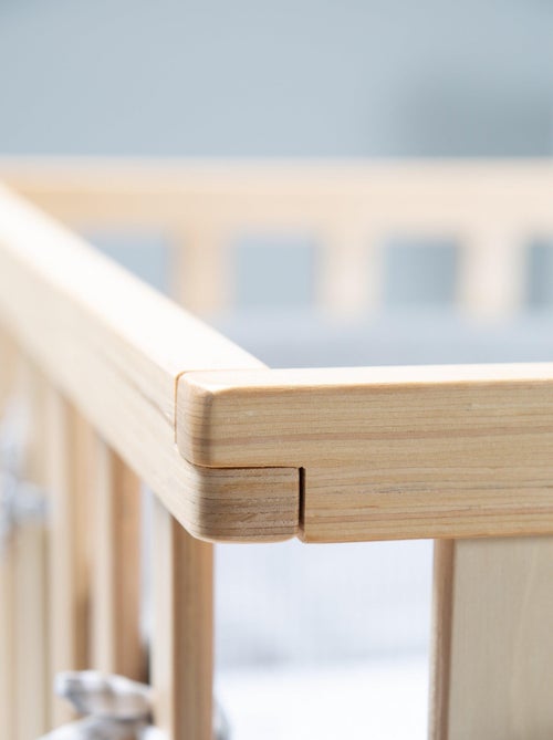 ROBA Parque infantil en madera 75x100 "Jumbotwins" + alfombra de parque y ruedas con freno - Blanco - Kiabi