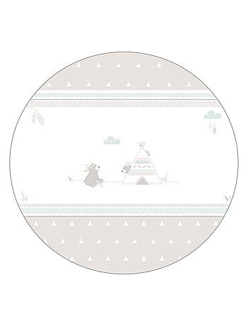 ROBA Parque infantil hexagonal en madera "Indibear" + alfombra de parque y ruedas con freno - Blanco
