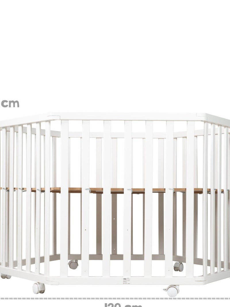 ROBA Parque infantil hexagonal en madera "Indibear" + alfombra de parque y ruedas con freno - Blanco Blanco - Kiabi