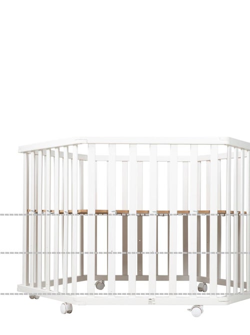 ROBA Parque infantil hexagonal en madera "Indibear" + alfombra de parque y ruedas con freno - Blanco - Kiabi