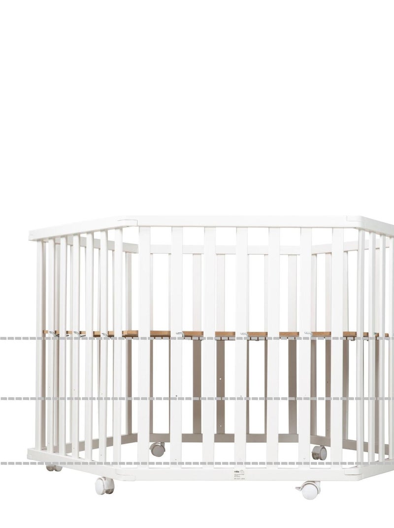 ROBA Parque infantil hexagonal en madera "Indibear" + alfombra de parque y ruedas con freno - Blanco Blanco - Kiabi