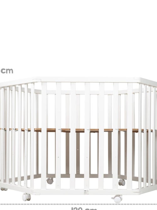 ROBA Parque infantil hexagonal en madera "Miffy" + alfombra de parque - Altura ajustable - Blanco - Kiabi