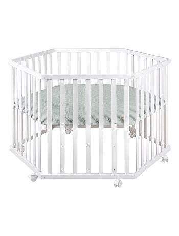 ROBA Parque infantil hexagonal ROBA Style + alfombra de parque en verde glaciar - madera blanca