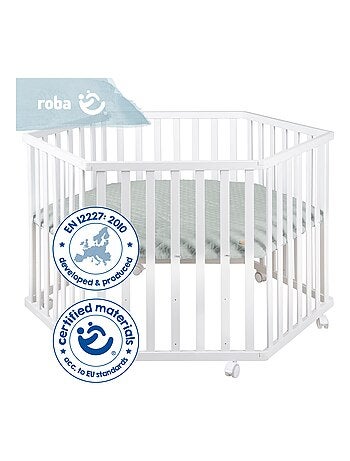 ROBA Parque infantil hexagonal ROBA Style + alfombra de parque en verde glaciar - madera blanca