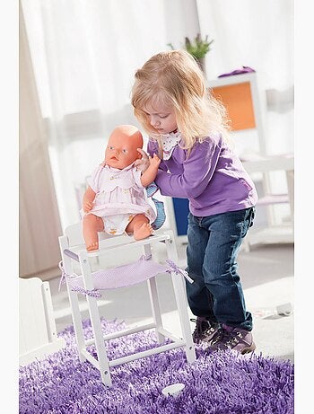 ROBA Silla alta para muñecas "Fienchen" en madera y tela + bandeja - desde 3 años - lacado blanco