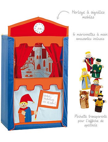 ROBA Teatro de guiñol para niños + 6 marionetas de mano - en madera y tela - multicolor