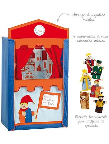 ROBA Teatro de guiñol para niños + 6 marionetas de mano - en madera y tela - multicolor