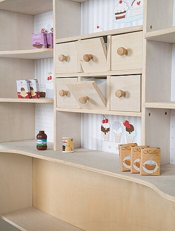 ROBA Tienda de juegos en madera "Café & Shop" + más de 100 accesorios - estampado helado