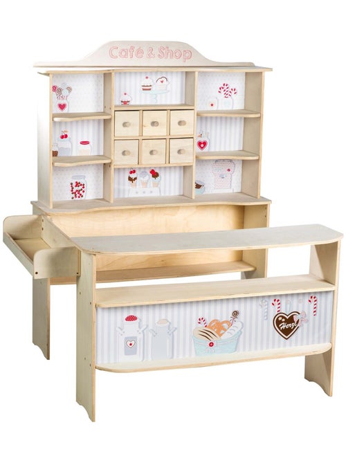 ROBA Tienda de juegos en madera "Café & Shop" + más de 100 accesorios - estampado helado - Kiabi