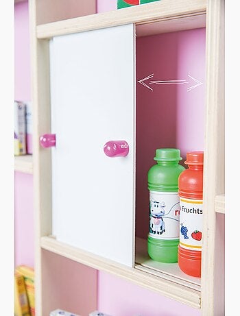 ROBA Tienda de juegos en madera con reloj + caja registradora, micrófono y accesorios - rosa/natural